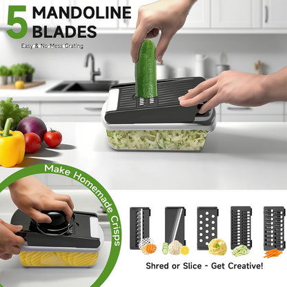 Vegetable Chopper Mandoline Slicer, 14 in 1 Food Veggie Chopper with Container for Onion, Veggie, Cheese Grater, Vegetables Cutter, Kitchen Gadgets
