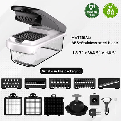Vegetable Chopper Mandoline Slicer, 14 in 1 Food Veggie Chopper with Container for Onion, Veggie, Cheese Grater, Vegetables Cutter, Kitchen Gadgets