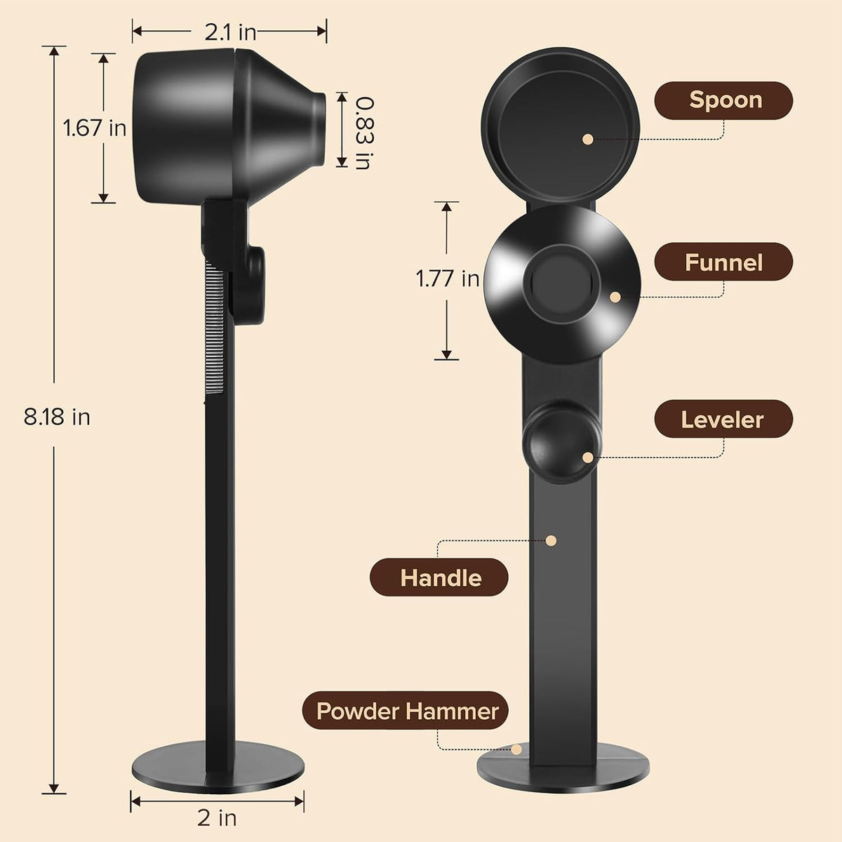Coffee Scoop 2Tbsp & 51mm Espresso Tamper - BPA-Free PCTG Scoop Funnel, Fits K-Cups, Precise Measuring for Coffee/Protein/Powder/Hot Cocoa & Formula Dispensers (Black 1Pack)