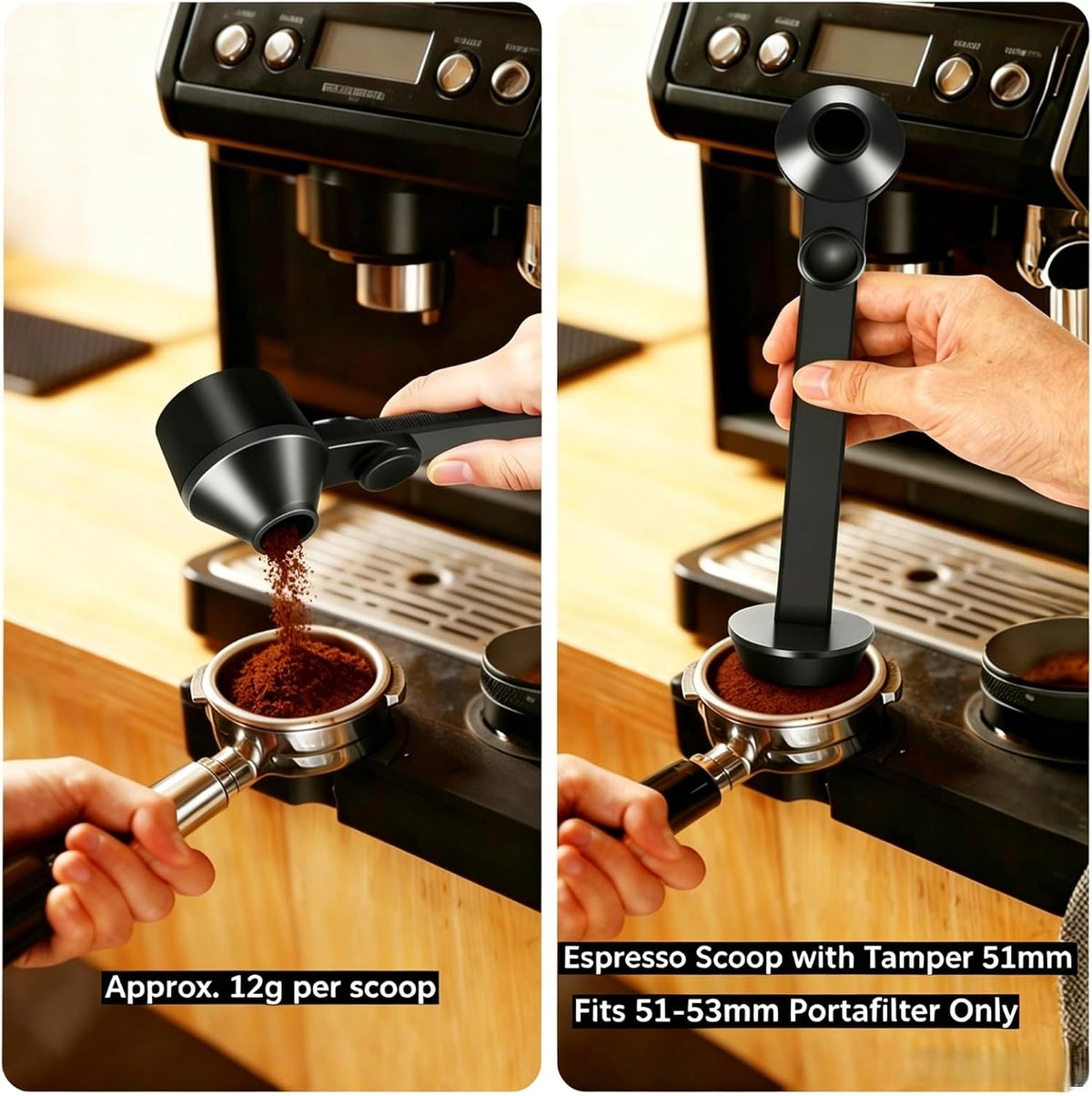 Coffee Scoop 2Tbsp & 51mm Espresso Tamper - BPA-Free PCTG Scoop Funnel, Fits K-Cups, Precise Measuring for Coffee/Protein/Powder/Hot Cocoa & Formula Dispensers (Black 1Pack)