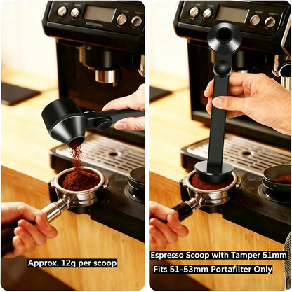 Coffee Scoop 2Tbsp & 51mm Espresso Tamper - BPA-Free PCTG Scoop Funnel, Fits K-Cups, Precise Measuring for Coffee/Protein/Powder/Hot Cocoa & Formula Dispensers (Black 1Pack)