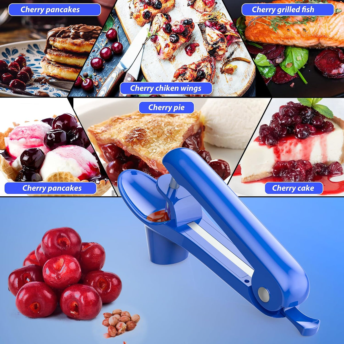 Cherry Pitter Multi 7-IN-1 Stainless Steel Cherry Pitter Tool Cherries Corer Making Cherry Jam (Red)