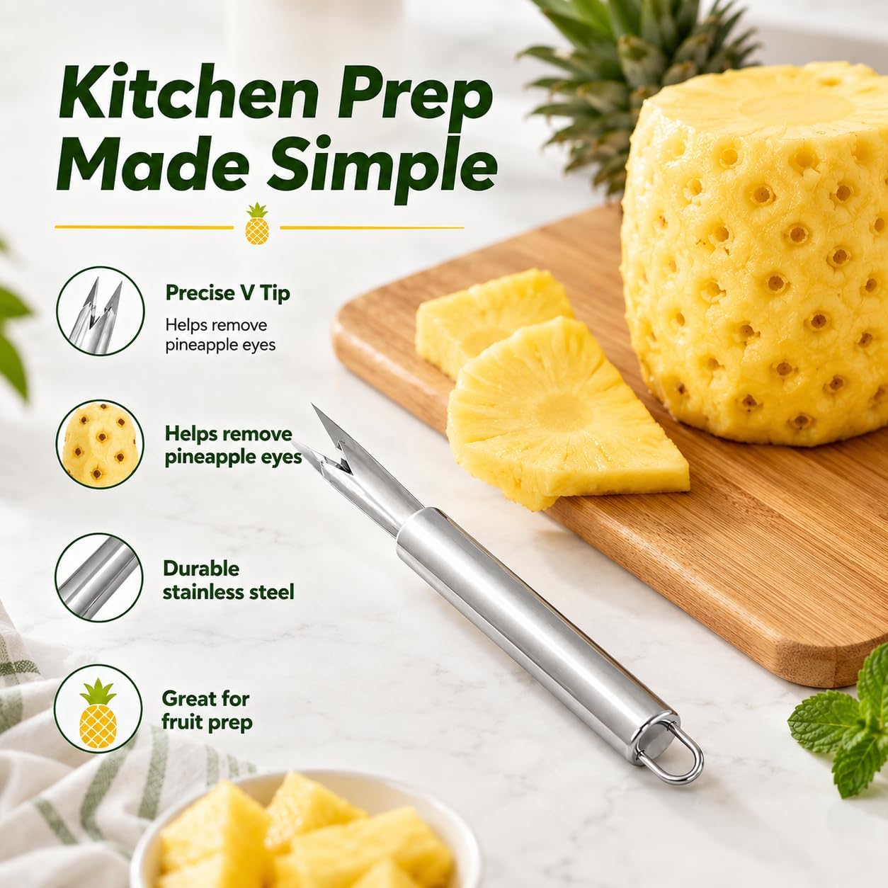 Pineapple Eye Peeler Remover Tool, Multipurpose Pineapple Eye Clip, V Shape Stainless Steel Pineapple Eye Peeler Remover for Home Kitchen， Fruit Slicer Eye Cutter Kitchen Tools