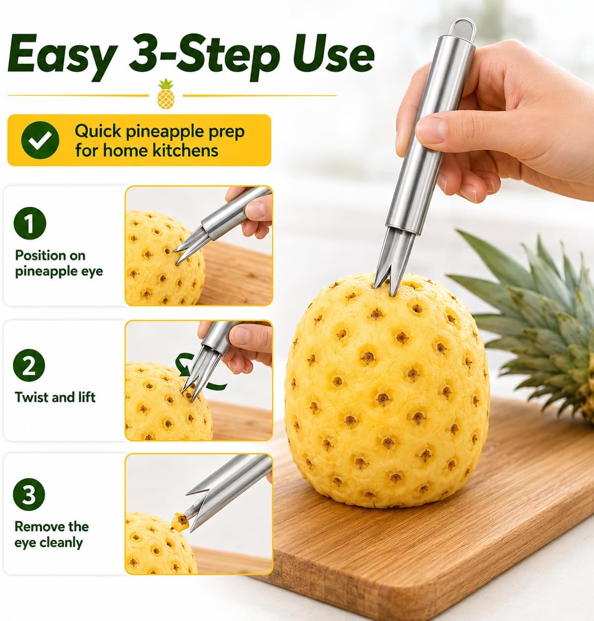 Pineapple Eye Peeler Remover Tool, Multipurpose Pineapple Eye Clip, V Shape Stainless Steel Pineapple Eye Peeler Remover for Home Kitchen， Fruit Slicer Eye Cutter Kitchen Tools