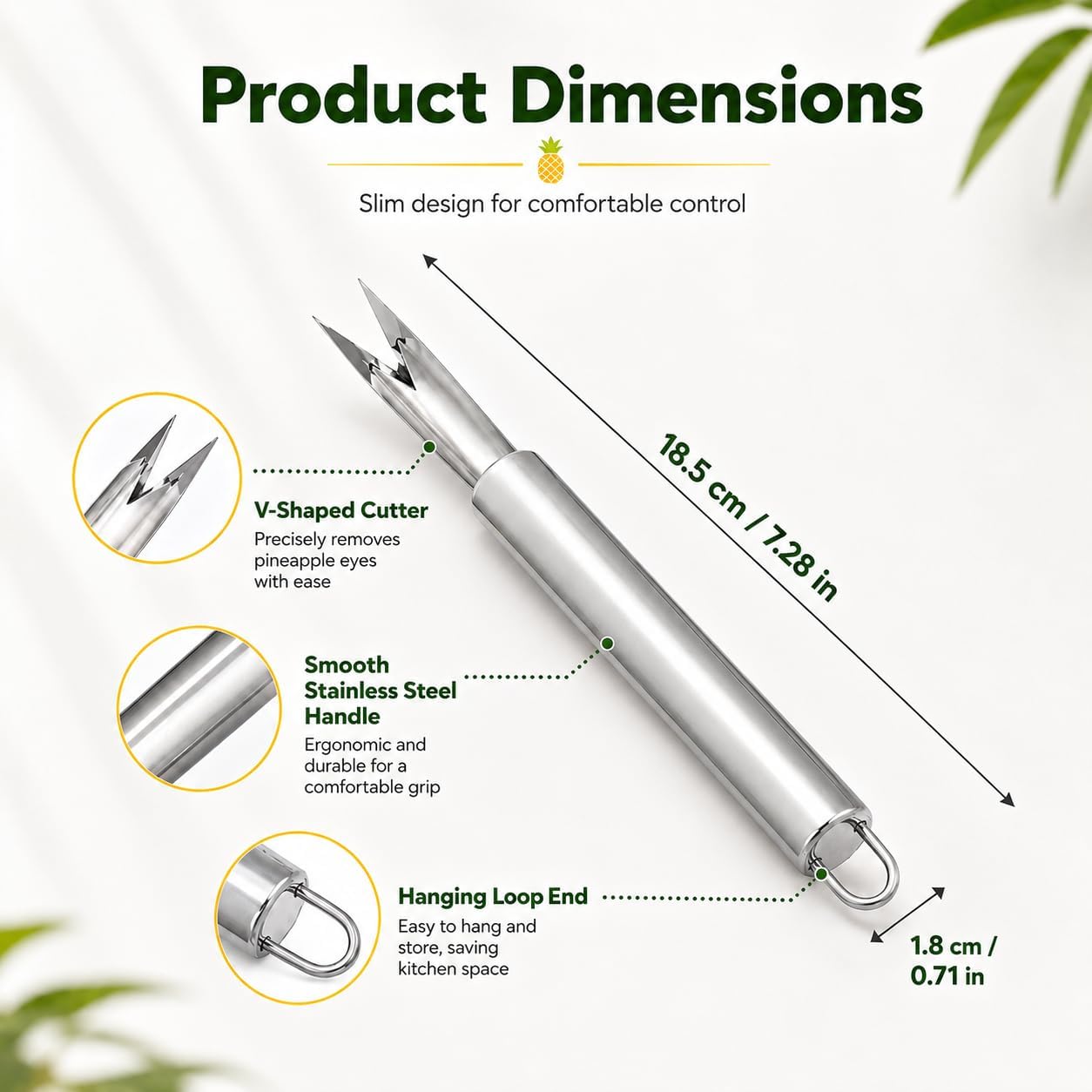 Pineapple Eye Peeler Remover Tool, Multipurpose Pineapple Eye Clip, V Shape Stainless Steel Pineapple Eye Peeler Remover for Home Kitchen， Fruit Slicer Eye Cutter Kitchen Tools