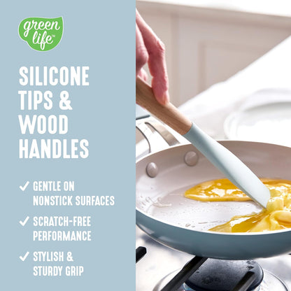 11 Piece Silicone Utensil Crock Set, Nonstick Kitchen Tools, Ladle, Turner, Slotted Turner, Spatula, Spoon, Spaghetti Server, Brush, Whisk, Tongs, Crock, Cream White
