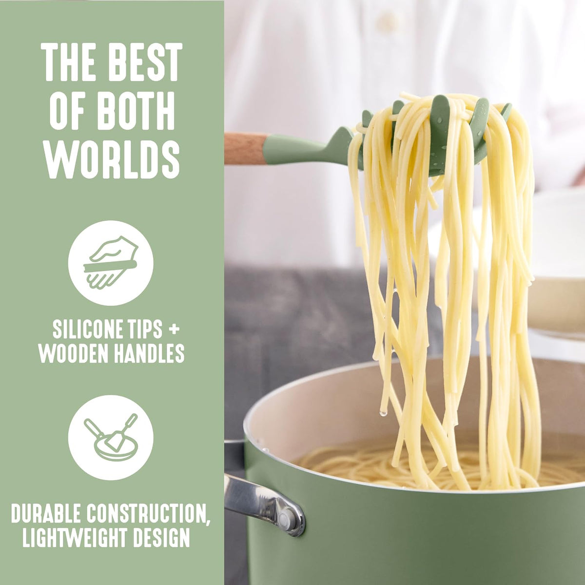 11 Piece Silicone Utensil Crock Set, Nonstick Kitchen Tools, Ladle, Turner, Slotted Turner, Spatula, Spoon, Spaghetti Server, Brush, Whisk, Tongs, Crock, Cream White