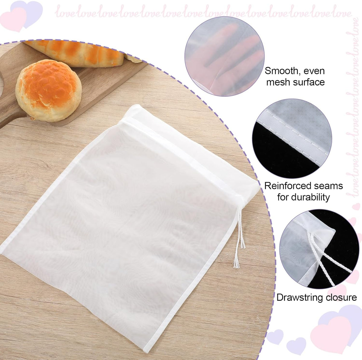 Nut Milk Bag,Reusable Fine Mesh Strainer Bag Nylon Food Grade Soy Milk Filter Bags Multi-Purpose Food Strainer for Nut Milks Brewing & Juice Extraction(200mesh)