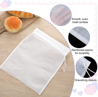 Nut Milk Bag,Reusable Fine Mesh Strainer Bag Nylon Food Grade Soy Milk Filter Bags Multi-Purpose Food Strainer for Nut Milks Brewing & Juice Extraction(200mesh)