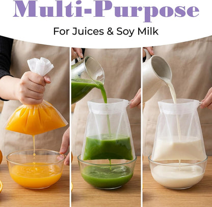 Nut Milk Bag,Reusable Fine Mesh Strainer Bag Nylon Food Grade Soy Milk Filter Bags Multi-Purpose Food Strainer for Nut Milks Brewing & Juice Extraction(200mesh)