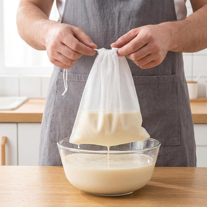 Nut Milk Bag,Reusable Fine Mesh Strainer Bag Nylon Food Grade Soy Milk Filter Bags Multi-Purpose Food Strainer for Nut Milks Brewing & Juice Extraction(200mesh)