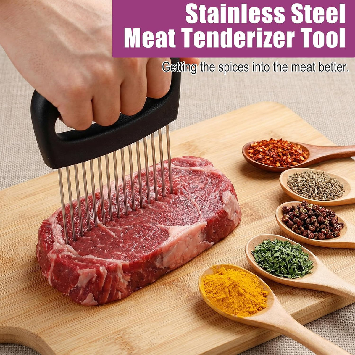 Extra-Large Onion Holder for Slicing Onion Chopper Vegetable Cutter Stainless Steel Tomato Potato Slicer with 16 Long Needles Meat Tenderizer Tool Kitchen Gadget for Potato Lemon Fruit and Meat