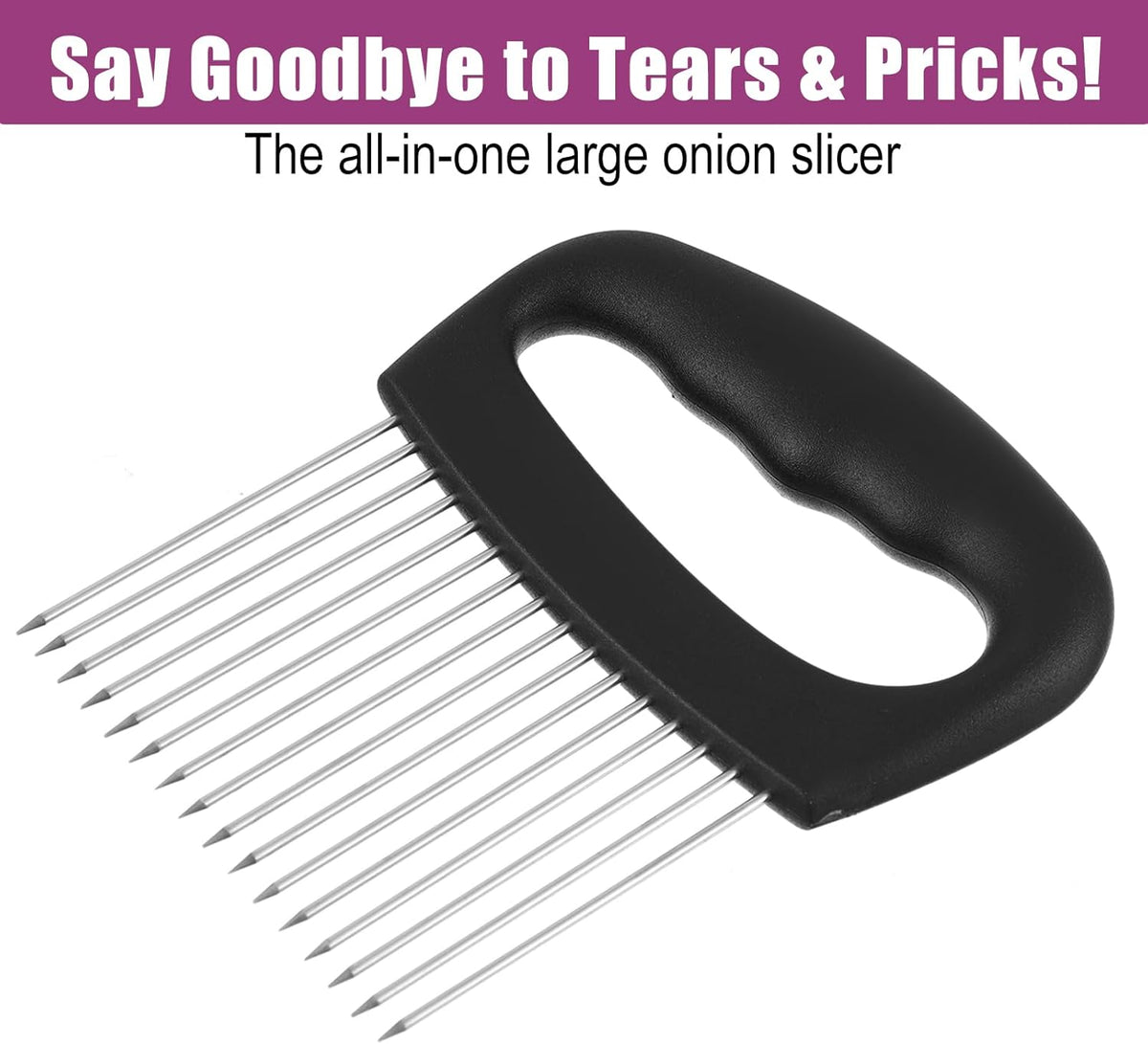 Extra-Large Onion Holder for Slicing Onion Chopper Vegetable Cutter Stainless Steel Tomato Potato Slicer with 16 Long Needles Meat Tenderizer Tool Kitchen Gadget for Potato Lemon Fruit and Meat