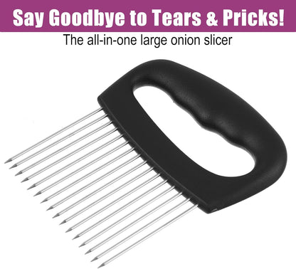 Extra-Large Onion Holder for Slicing Onion Chopper Vegetable Cutter Stainless Steel Tomato Potato Slicer with 16 Long Needles Meat Tenderizer Tool Kitchen Gadget for Potato Lemon Fruit and Meat