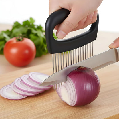 Extra-Large Onion Holder for Slicing Onion Chopper Vegetable Cutter Stainless Steel Tomato Potato Slicer with 16 Long Needles Meat Tenderizer Tool Kitchen Gadget for Potato Lemon Fruit and Meat