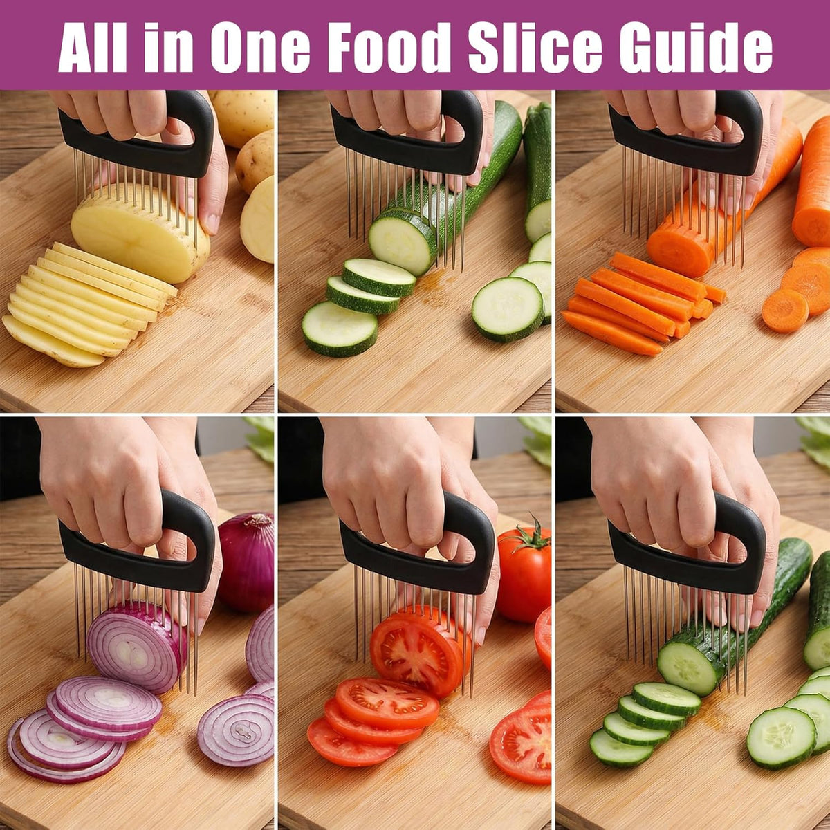 Extra-Large Onion Holder for Slicing Onion Chopper Vegetable Cutter Stainless Steel Tomato Potato Slicer with 16 Long Needles Meat Tenderizer Tool Kitchen Gadget for Potato Lemon Fruit and Meat