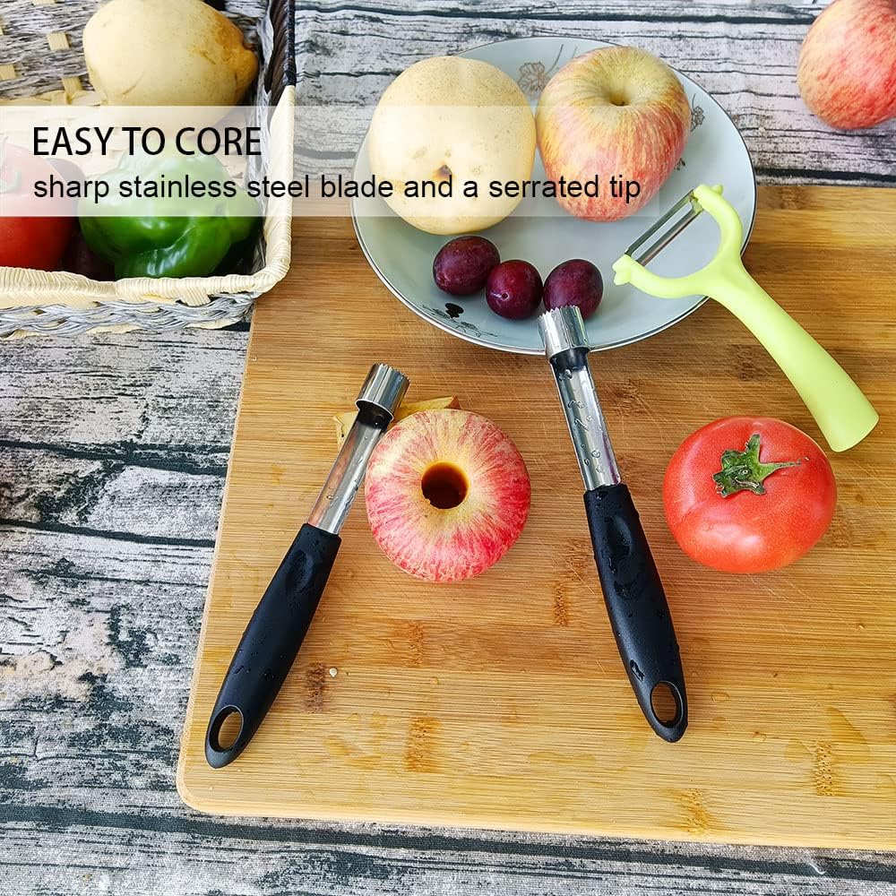 2PCS Apple Cupcake Corer, Fruit Vegetable Core Remover, Profession Healthy Stainless Steel Apple Remover Household Kitchen Tool for Fuji, Pears, Bell Peppers - Black