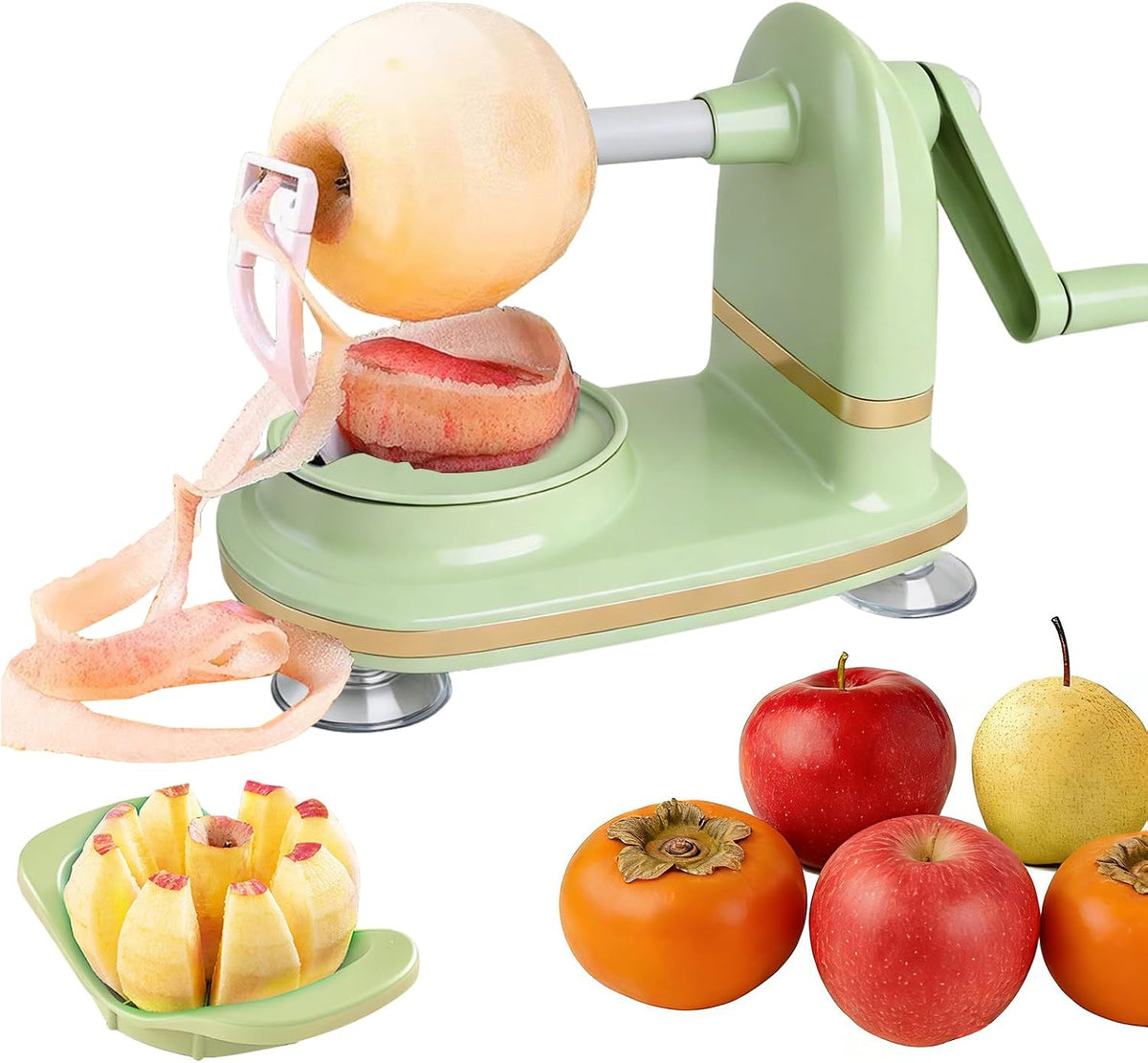 Apple Peeler, Slicer & Corer Set – 8 Wedges Efficient Cutter, Sharp Stainless Steel Blades, Effortless Peeling & Coring for All Apples and Pears, Multifunctional Fruit Tool (light green)