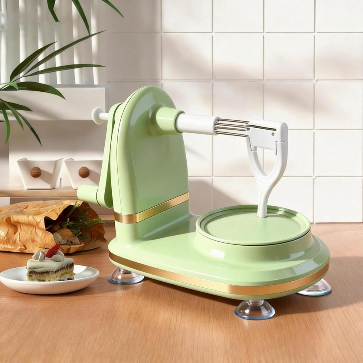 Apple Peeler, Slicer & Corer Set – 8 Wedges Efficient Cutter, Sharp Stainless Steel Blades, Effortless Peeling & Coring for All Apples and Pears, Multifunctional Fruit Tool (light green)