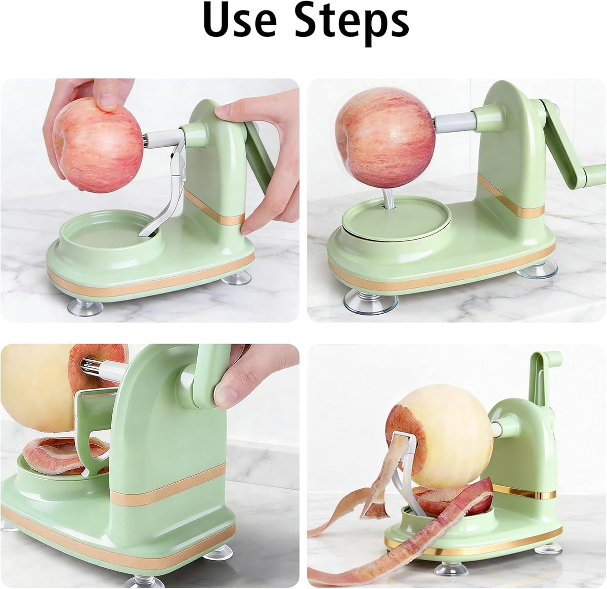Apple Peeler, Slicer & Corer Set – 8 Wedges Efficient Cutter, Sharp Stainless Steel Blades, Effortless Peeling & Coring for All Apples and Pears, Multifunctional Fruit Tool (light green)