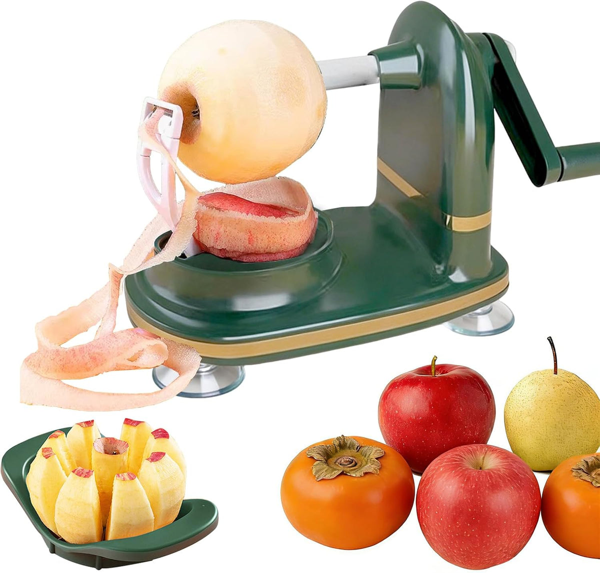 Apple Peeler, Slicer & Corer Set – 8 Wedges Efficient Cutter, Sharp Stainless Steel Blades, Effortless Peeling & Coring for All Apples and Pears, Multifunctional Fruit Tool (light green)