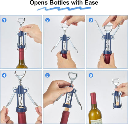 Wine Opener,Multifunctional Bottles Opener Zinc Alloy Corkscrew Wine Opener with Ergonomic Wing Handle (navy blue)