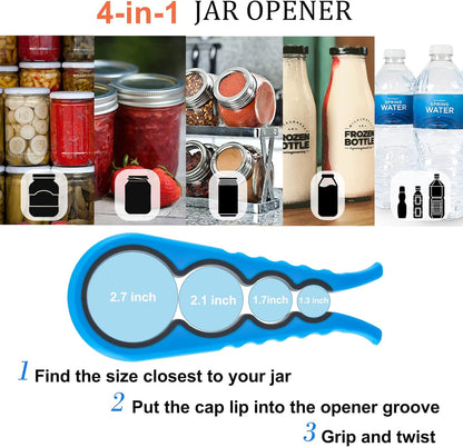 Jar Opener Bottle Opener for Seniors, Weak Hands and Arthritis, Blue | Anti-Slip Rubber Strip Inside,Eight Sizes of Circular Openings,Cap and Bottle Great Kitchen Gadgets,Useful Gifts for Elderly