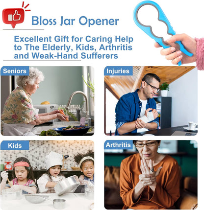 Jar Opener Bottle Opener for Seniors, Weak Hands and Arthritis, Blue | Anti-Slip Rubber Strip Inside,Eight Sizes of Circular Openings,Cap and Bottle Great Kitchen Gadgets,Useful Gifts for Elderly