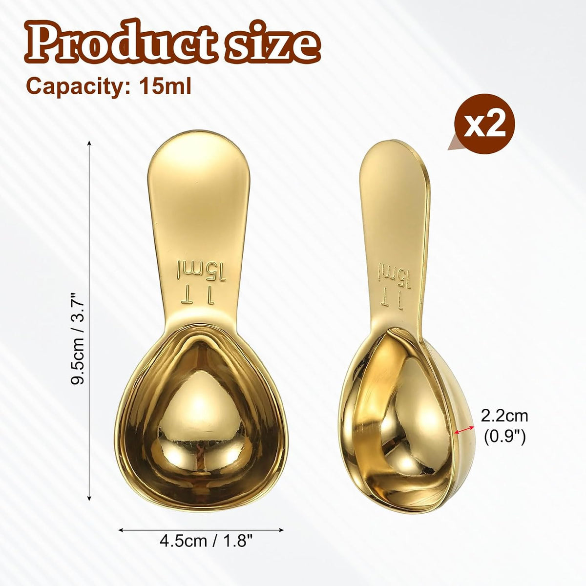 2Pcs Stainless Steel Coffee Scoop, 15ml Short Handle Measuring Spoon for Ground Coffee Tea Sugar Kitchen Gifts, Rose gold