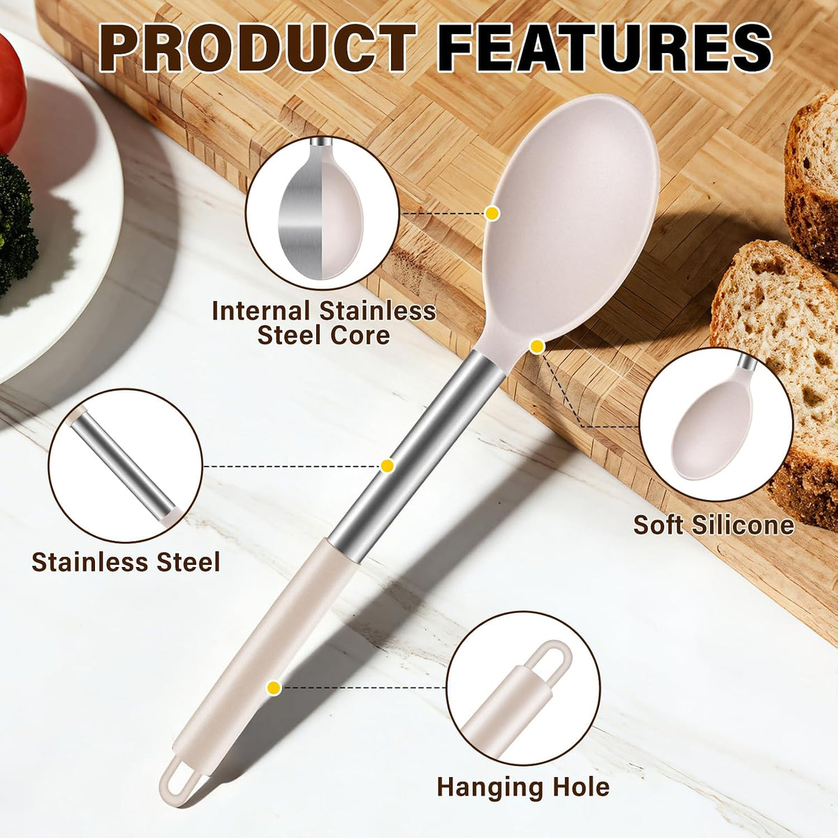 3 Pcs Silicone Cooking Spoon Set, Kitchen Utensils Include Solid & Slotted Spoon, Soup Ladle, Food-Grade Heat Resistant, Non-Scratch Spoons for Serving, Stirring, Draining, Dishwasher Safe, Black