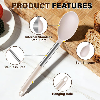 3 Pcs Silicone Cooking Spoon Set, Kitchen Utensils Include Solid & Slotted Spoon, Soup Ladle, Food-Grade Heat Resistant, Non-Scratch Spoons for Serving, Stirring, Draining, Dishwasher Safe, Black