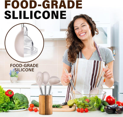3 Pcs Silicone Cooking Spoon Set, Kitchen Utensils Include Solid & Slotted Spoon, Soup Ladle, Food-Grade Heat Resistant, Non-Scratch Spoons for Serving, Stirring, Draining, Dishwasher Safe, Black
