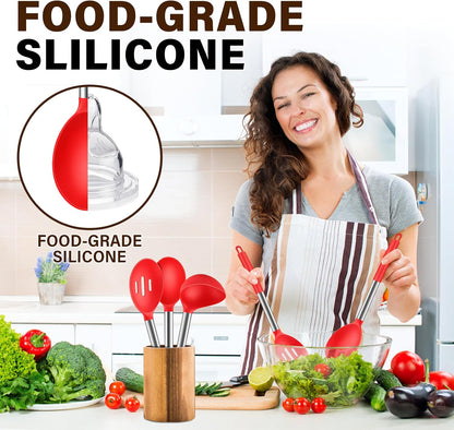 3 Pcs Silicone Cooking Spoon Set, Kitchen Utensils Include Solid & Slotted Spoon, Soup Ladle, Food-Grade Heat Resistant, Non-Scratch Spoons for Serving, Stirring, Draining, Dishwasher Safe, Black