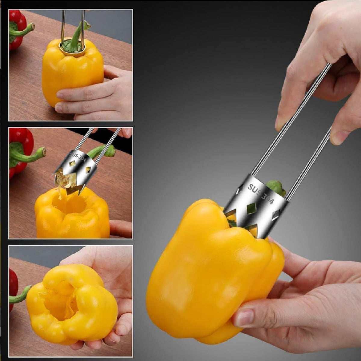 Red Bell Pepper Corer Seed Remover Tool, 2026 Upgraded Multifunctional Stainless Steel Pepper, Pineapple, Pear, Apple Corer Tool - Ergonomic Handle, Vegetables and Fruit Kitchen Utensils