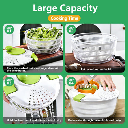 Salad Spinner Large,Vegetables Fruits Wash Bowl, Lettuce Spinner with 4 Blades Slicer,Salad Dryer for Washing