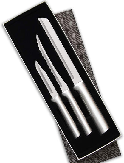 Sensational Serrations Gift Set (S54), Silver Handle | 3-Piece Knife Set , Stainless Steel Blade, Silver Cast Aluminum Handle