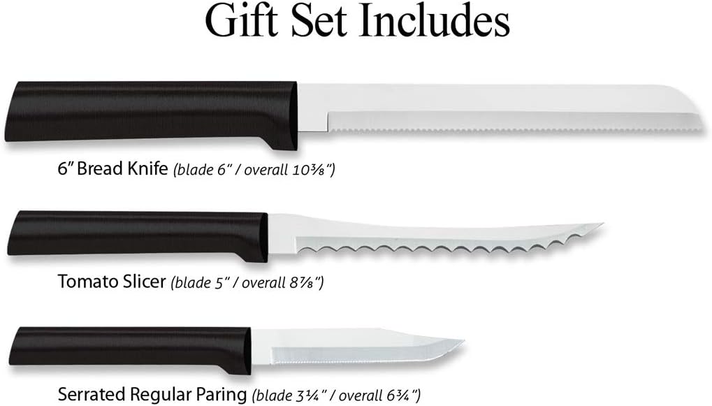 Sensational Serrations Gift Set (S54), Silver Handle | 3-Piece Knife Set , Stainless Steel Blade, Silver Cast Aluminum Handle