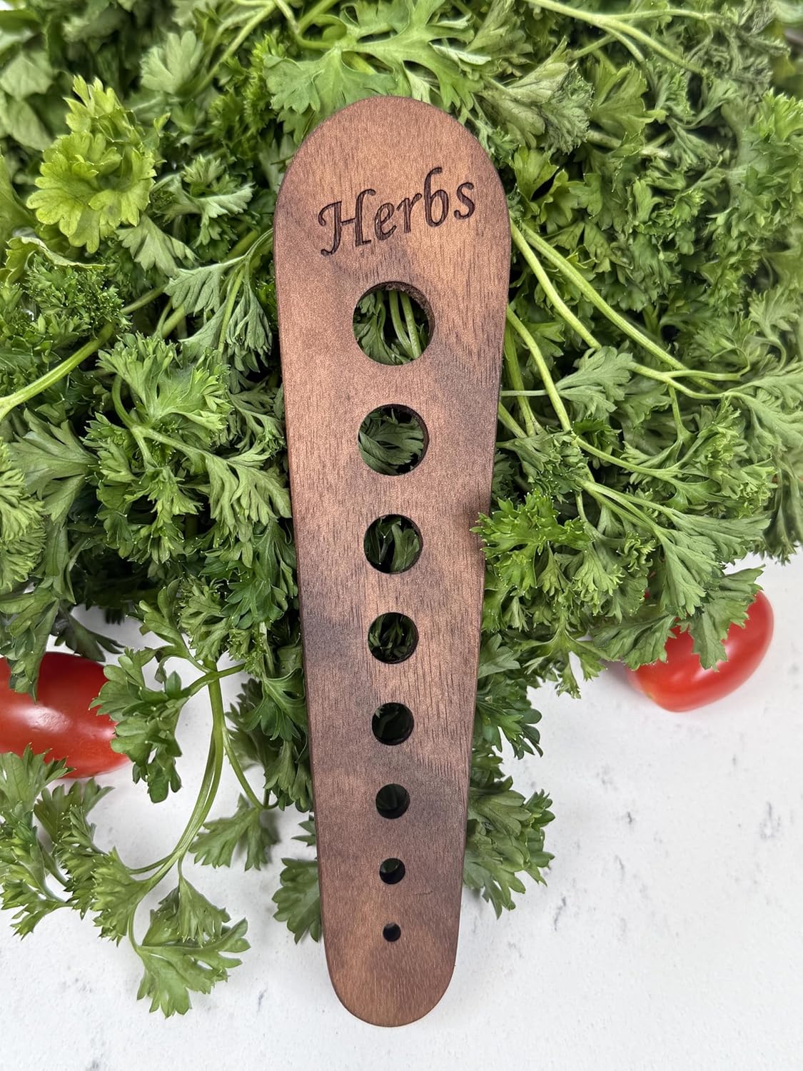 Herb Stripper Wooden Vegetable Leaf Remover Kitchen Tool Cooking Gifts for Chefs, Cooks and Gardeners (Walnut Wood) - Made in The USA