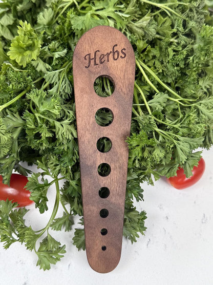 Herb Stripper Wooden Vegetable Leaf Remover Kitchen Tool Cooking Gifts for Chefs, Cooks and Gardeners (Walnut Wood) - Made in The USA