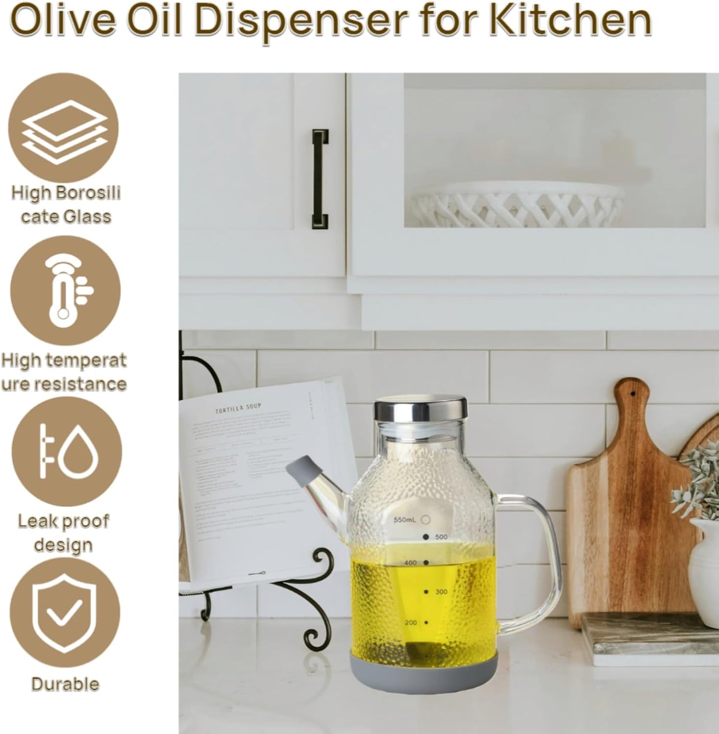 High Borosilicate Glass Oil Bottle,Olive Oil Dispenser for Kitchen | Leak Proof Oil Bottle,Olive Oil Dispenser, Soy Sauce Dispenser ,Vinegar Dispenser, Oil Container ,Oil Dispenser For Kitchen