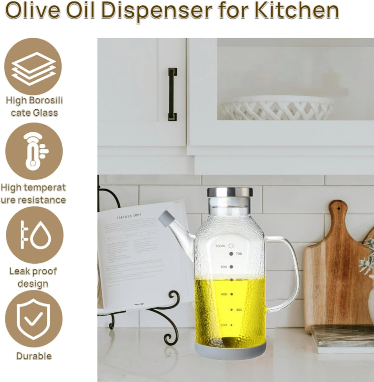 High Borosilicate Glass Oil Bottle,Olive Oil Dispenser for Kitchen | Leak Proof Oil Bottle,Olive Oil Dispenser, Soy Sauce Dispenser ,Vinegar Dispenser, Oil Container ,Oil Dispenser For Kitchen