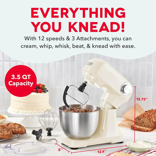3.5QT Tilt-Head Stand Mixer - Electric Stand Mixer with Stainless Steel Bowl and Splash Guard For Baking - Cream, 3.5-Quart