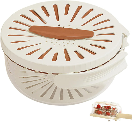 Fruit Washing Bowl with Strainer Double Layer Fruit Washing Bowl with Lid Kitchen Strainer Container for Produce Fridge Picnic (Brown)