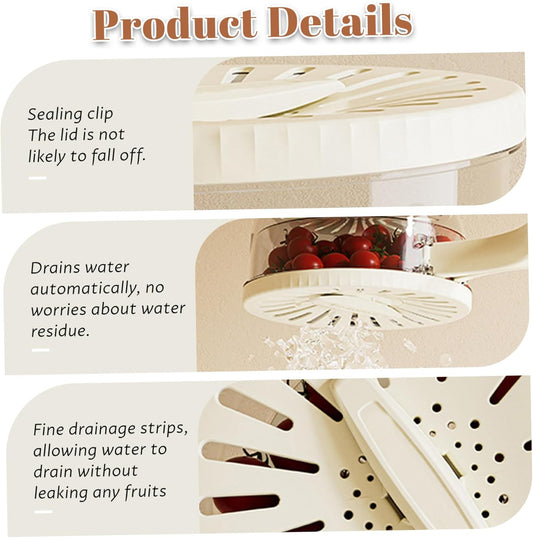 Fruit Washing Bowl with Strainer Double Layer Fruit Washing Bowl with Lid Kitchen Strainer Container for Produce Fridge Picnic (Brown)
