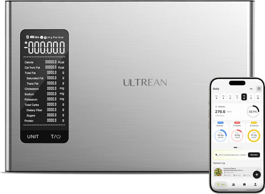 Smart Food Kitchen Scale with Nutritional Calculator, APP for Calorie & Macro Tracking, AI Powered, Goal Progress, Digital Calorie Scale for Weight Loss, Stainless Steel, 22lb