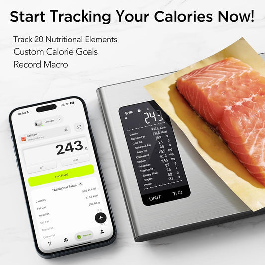 Smart Food Kitchen Scale with Nutritional Calculator, APP for Calorie & Macro Tracking, AI Powered, Goal Progress, Digital Calorie Scale for Weight Loss, Stainless Steel, 22lb