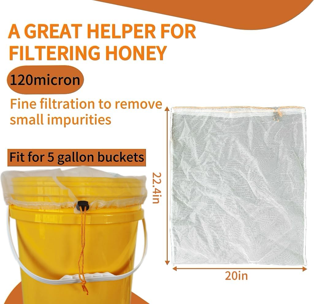 Honey Filter, 5 Gallon Ultrafine mesh Honey Filter Bags 2 PCS