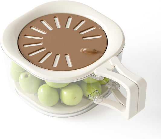 Fruit Vegetable Washing Bowl with Strainer, Multifunctional Produce Washer, Berry Container, Lettuce Keeper for Fridge Refrigerator Organization, Portable Strainers and Colander for Kitchen (Brown)