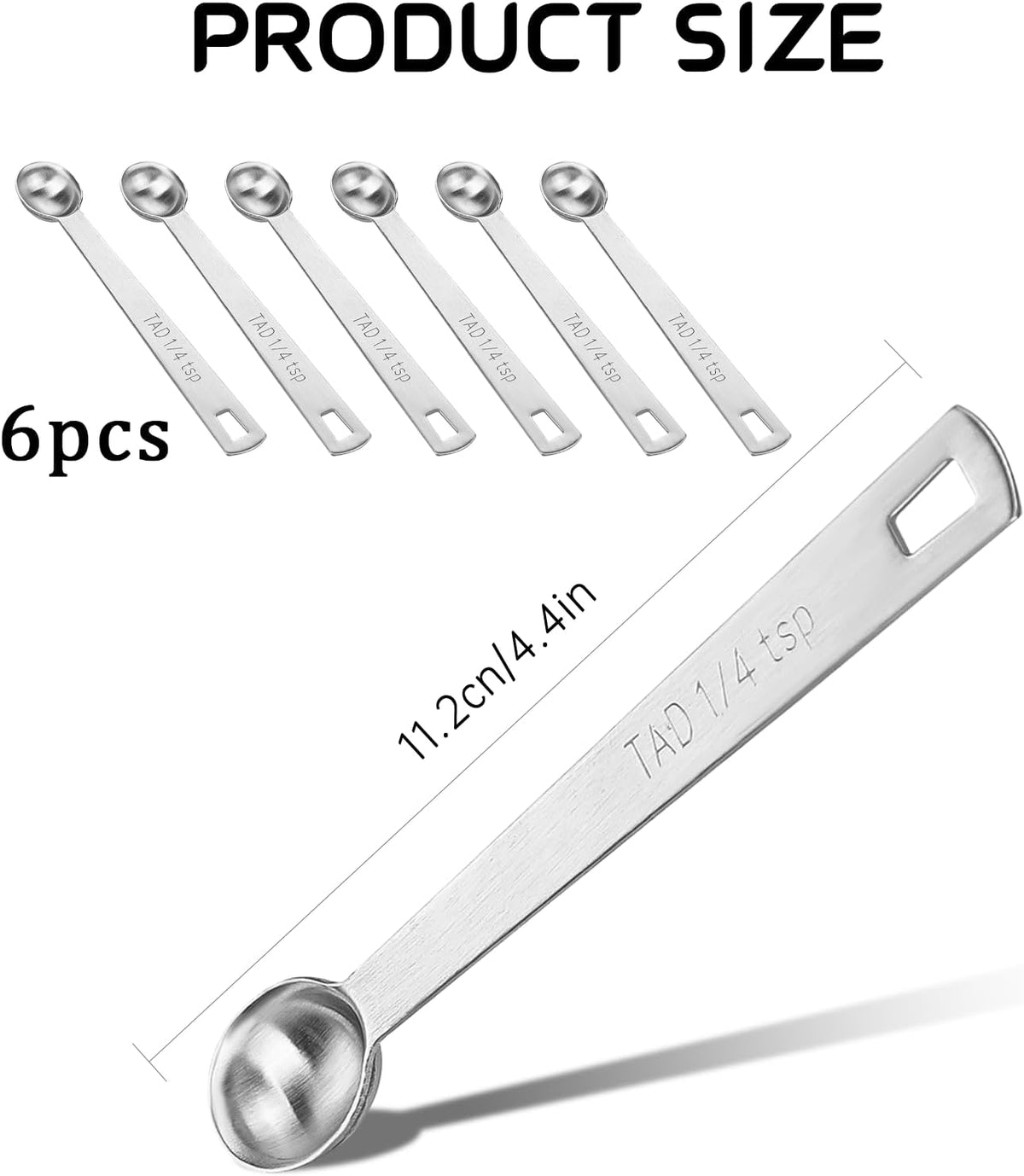 6 PCS 1/4 Teaspoon (1/4 Tsp | 1.25 mL | 1.25 cc) Single Measuring Spoon, Stainless Steel 1/4 Tsp Small Measuring Spoon Mini Measuring Spoons