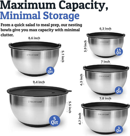 28pc Stainless Steel Mixing Bowls with Lids Set, 1.5-5 Qt, Black